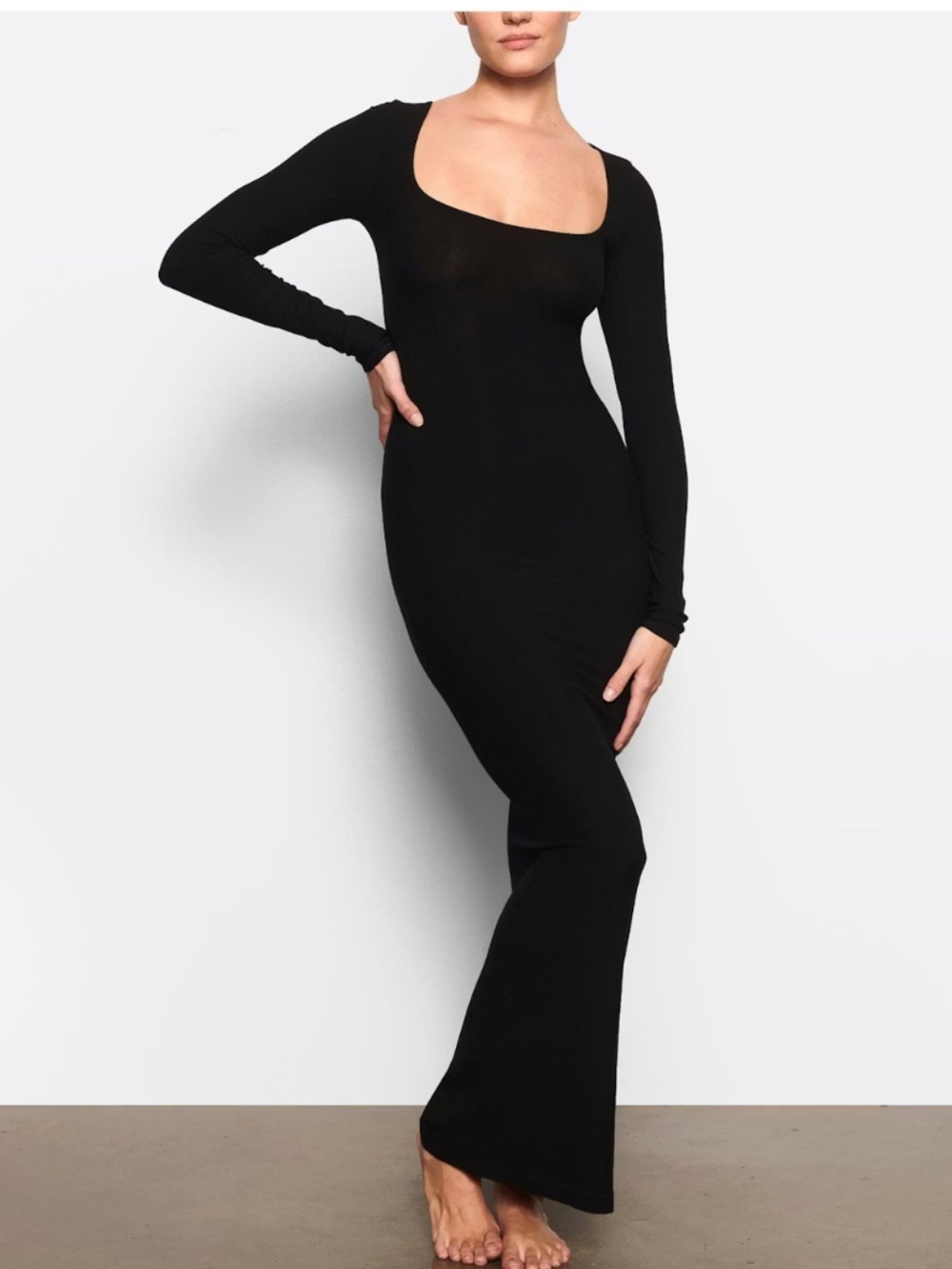 SKIMS *NWT SOFT LOUNGE LONG SLEEVE DRESS In ONYX Size XS
